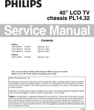 Philips 40pfl4909 40pfl4609 service manual cover with photo of the television, TV type, chassis code, model code, creation date and document number