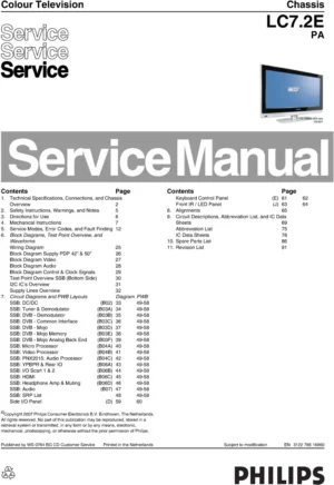 Philips 42pfp5532d 50pfp5532d service manual cover with photo of the television, TV type, chassis code, model code, creation date and document number
