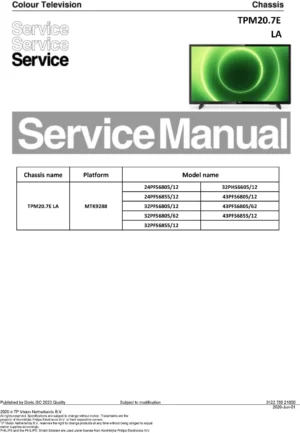 Philips 43pfs6805 43pfs6855 32pfs6805 32pfs6855 service manual cover with photo of the television, TV type, chassis code, model code, creation date and document number