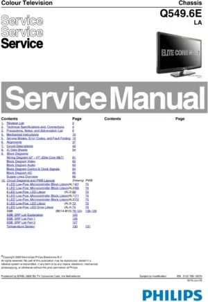 Philips 47pfl9664h service manual cover with photo of the television, TV type, chassis code, model code, creation date and document number