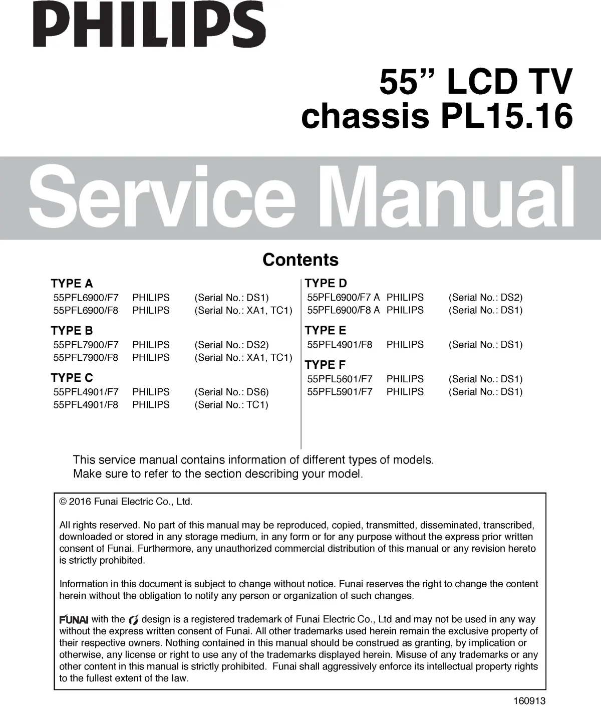 Philips 49pfl6921 service manual cover with photo of the television, TV type, chassis code, model code, creation date and document number