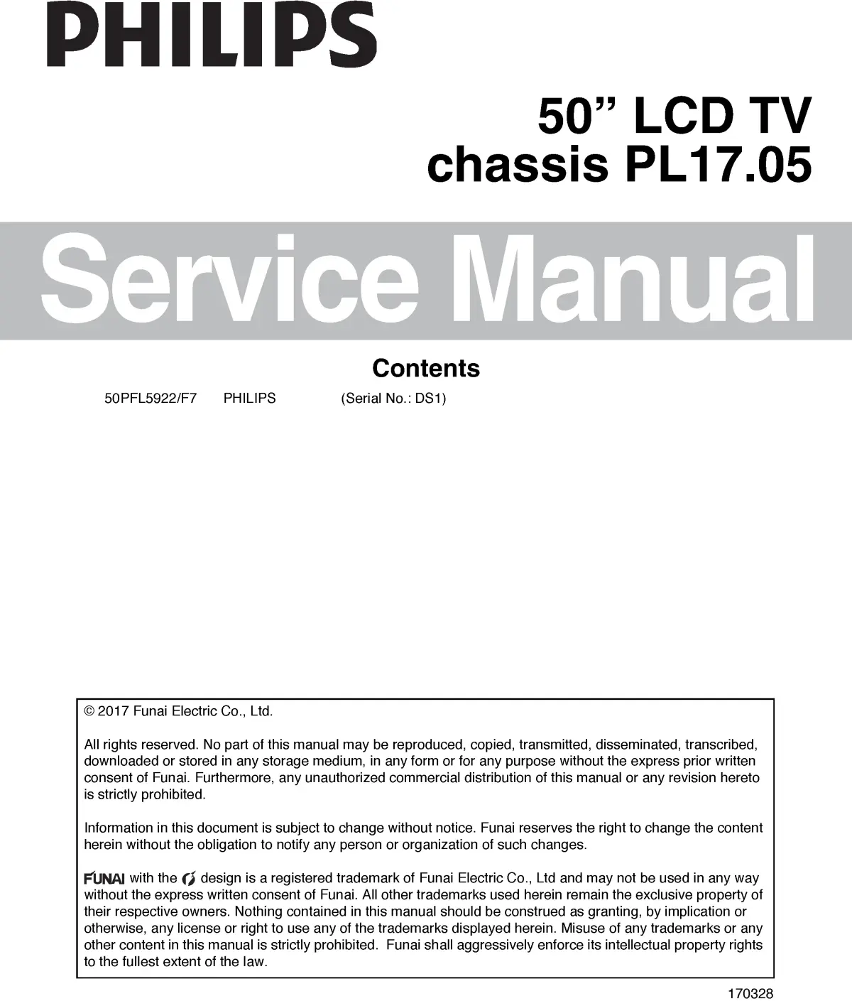 Philips 50pfl6902 service manual cover with photo of the television, TV type, chassis code, model code, creation date and document number