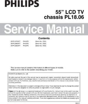 Philips 55pfl5703 55pfl5603 55pfl5903 service manual cover with photo of the television, TV type, chassis code, model code, creation date and document number