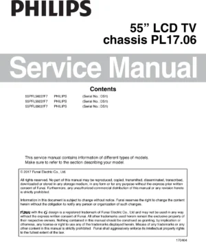 Philips 55pfl5922 55pfl5602 55pfl6902 service manual cover with photo of the television, TV type, chassis code, model code, creation date and document number