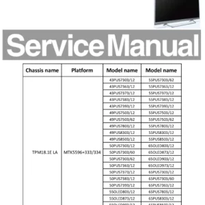 Philips 55pus9104 tpm18.1ela service manual cover with photo of the television, TV type, chassis code, model code, creation date and document number
