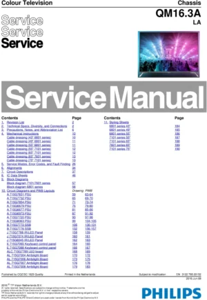 Philips 55put7101 65put7101 65put7601 75put7101 service manual cover with photo of the television, TV type, chassis code, model code, creation date and document number