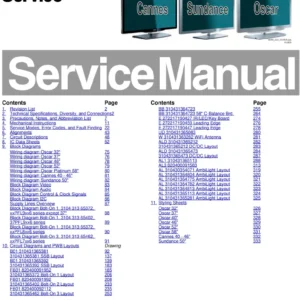 Philips 58pfl9956h service manual cover with photo of the television, TV type, chassis code, model code, creation date and document number