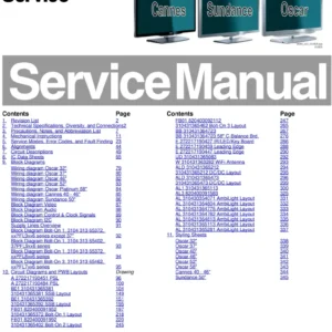 Philips 58pfl9956t service manual cover with photo of the television, TV type, chassis code, model code, creation date and document number