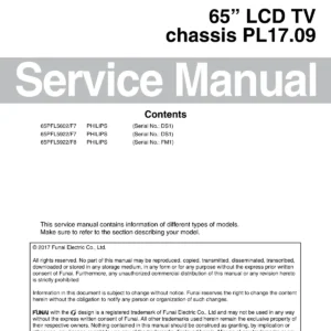 Philips 65pfl5922 65pfl5602 service manual cover with photo of the television, TV type, chassis code, model code, creation date and document number