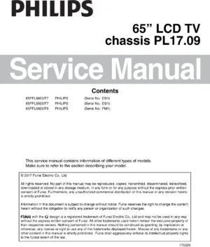 Philips 65pfl5922 65pfl5602 service manual cover with photo of the television, TV type, chassis code, model code, creation date and document number