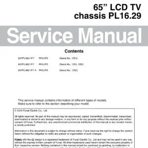 Philips 65pfl6621 65pfl6601 service manual cover with photo of the television, TV type, chassis code, model code, creation date and document number