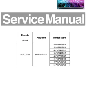 Philips 65pus6412 65pus7502 service manual cover with photo of the television, TV type, chassis code, model code, creation date and document number