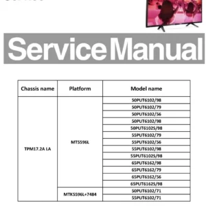 Philips 65put6162 55put6102 tpm17.2ala service manual cover with photo of the television, TV type, chassis code, model code, creation date and document number