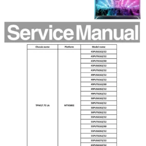 Philips 65put6162 tpm17.7ela service manual cover with photo of the television, TV type, chassis code, model code, creation date and document number