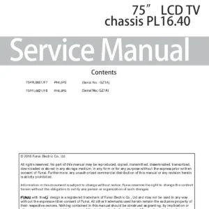 Philips 75pfl6601 75pfl6621 service manual cover with photo of the television, TV type, chassis code, model code, creation date and document number