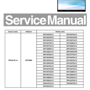 Philips 75pus6754 70pus6704 65pus6814 65pus6754 service manual cover with photo of the television, TV type, chassis code, model code, creation date and document number