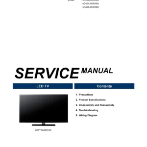 Samsung hg32aa690nw hg40aa690nw hg46aa690nw service manual cover with photo of the television, model type and code and manual contents