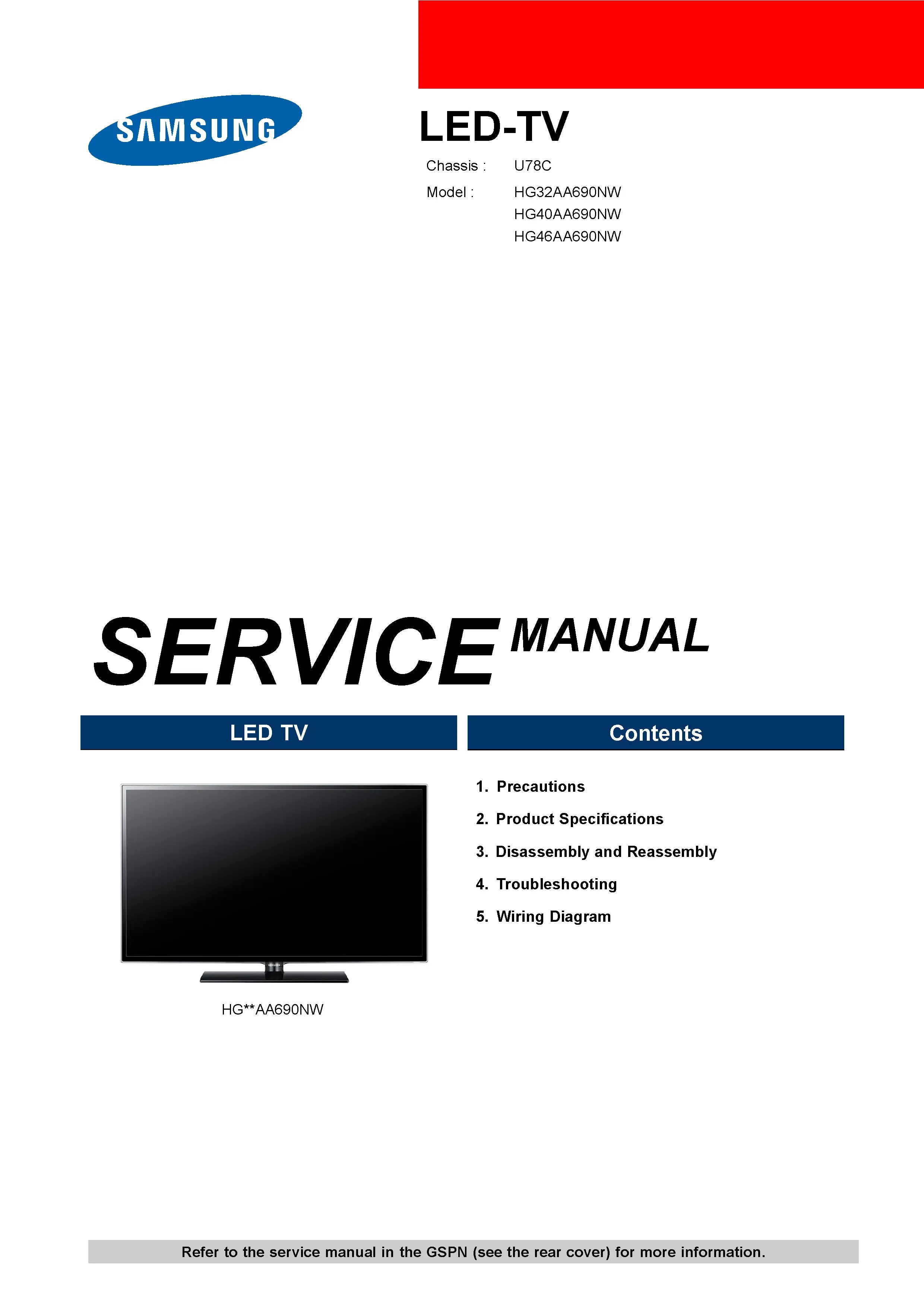 Samsung hg40aa790mj hg46aa790mj hg55aa790mj service manual cover