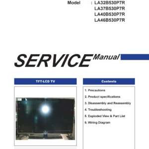 Samsung la32b530p7r la37b530p7r la40b530p7r la46b530p7r service manual cover with photo of the television, model type and code and manual contents