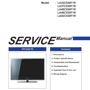 Samsung la32c530f1r la37c530f1r service manual cover with photo of the television, model type and code and manual contents