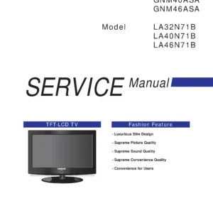Samsung la32n71b la40n71b la46n71b service manual cover with photo of the television, model type and code and manual contents