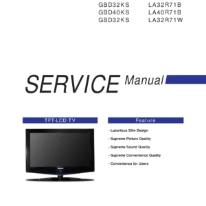 Samsung la32r71w service manual cover with photo of the television, model type and code and manual contents