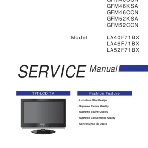 Samsung la40f71bx service manual cover with photo of the television, model type and code and manual contents