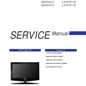 Samsung la40r71b service manual cover with photo of the television, model type and code and manual contents