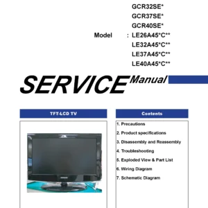 Samsung le26a457c1d service manual cover with photo of the television, model type and code and manual contents