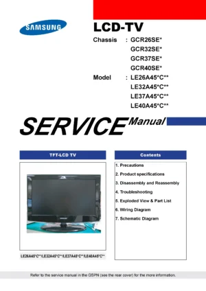 Samsung le26a457c1d service manual cover