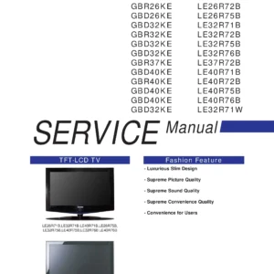 Samsung le26r71bh service manual cover with photo of the television, model type and code and manual contents