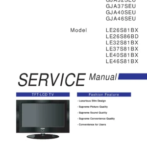 Samsung le26s86bd service manual cover with photo of the television, model type and code and manual contents