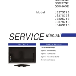 Samsung le27s72b service manual cover with photo of the television, model type and code and manual contents