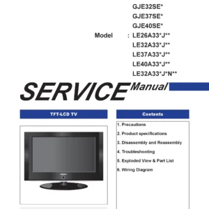 Samsung le32a336j1n service manual cover with photo of the television, model type and code and manual contents