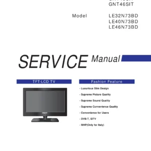 Samsung le32n73bd le40n73bd le46n73bd service manual cover with photo of the television, model type and code and manual contents