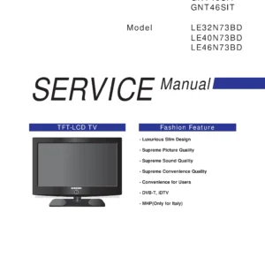 Samsung le32n73bd service manual cover with photo of the television, model type and code and manual contents