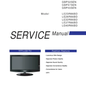 Samsung le46s86bd service manual cover with photo of the television, model type and code and manual contents