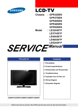 Samsung le52a556p1f service manual cover
