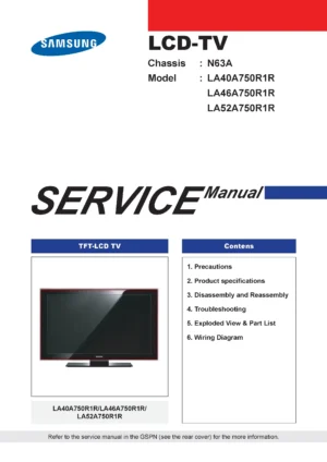 Samsung le52a856s1m service manual cover