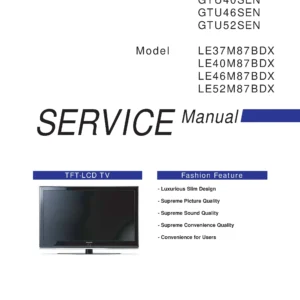 Samsung le52m87bd service manual cover with photo of the television, model type and code and manual contents