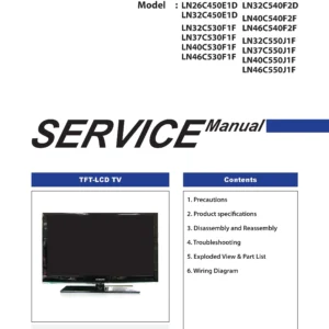 Samsung ln32c550j1f ln37c550j1f ln40c550j1f ln46c550j1f service manual cover with photo of the television, model type and code and manual contents