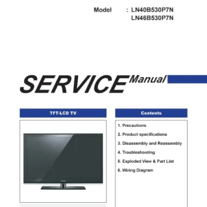 Samsung ln40b530p7n ln46b530p7n service manual cover with photo of the television, model type and code and manual contents
