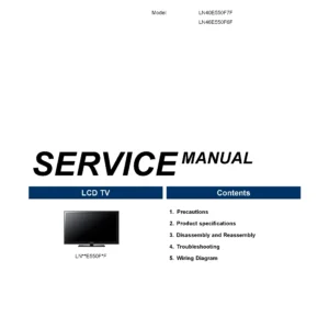 Samsung ln46e550f6f ln46e550 service manual cover with photo of the television, model type and code and manual contents