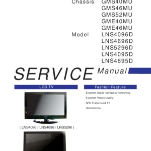 Samsung lns5296d service manual cover with photo of the television, model type and code and manual contents