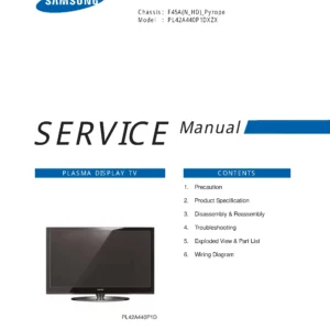 Samsung pl42a440 pl42a440p1d pl42a440p1dxzx service manual cover with photo of the television, model type and code and manual contents