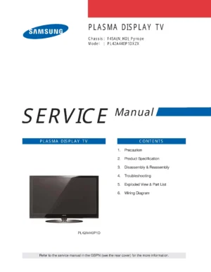Samsung pl42a440 pl42a440p1d pl42a440p1dxzx service manual cover