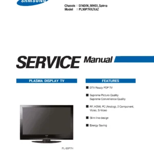 Samsung pl50p7hx pl 50p7hx xaz service manual cover with photo of the television, model type and code and manual contents