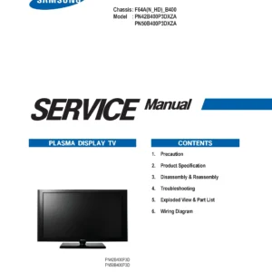 Samsung pn42b400 pn42b400p3d service manual cover with photo of the television, model type and code and manual contents