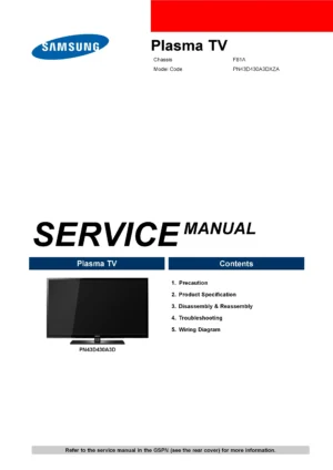 Samsung pn43d430 pn43d430a3d service manual cover