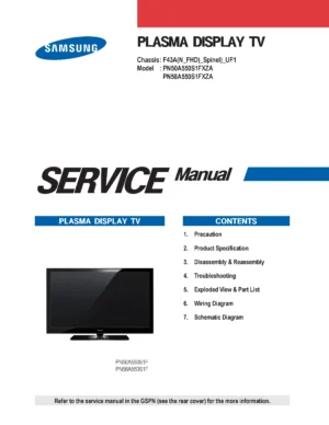 Samsung pn50a550 pn50a550s1f service manual cover